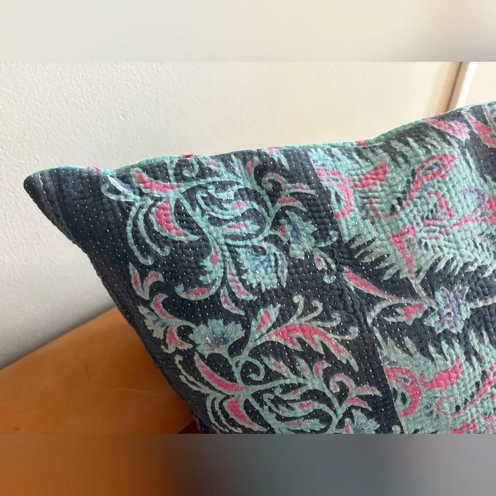 NWT Vintage One Of A Kind Sari Kantha Pillow-22in Purple/Turquoise